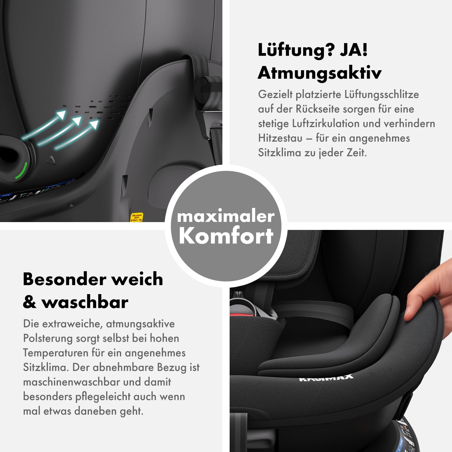 i-Size Kindersitz 40–150 cm 360° drehbar Isofix Top Tether ECE R129/04 Gruppe 0+/1/2/3 5-Punkt-Gurt Autokindersitz Schwarz