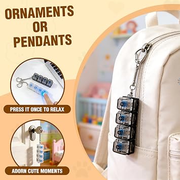 Renkli LED Işıklı 2'li Paket Klavye Fidget Anahtarlık, 4'ü 1 Arada Stres Tıklayıcı Oyuncak, Anksiyete Giderme için Klavye Düğmesi, Yetişkinler için Dekompresyon Oyuncak (Siyah+Beyaz) Şeffaf)