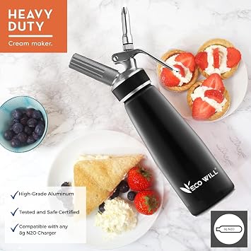 Professional Whipped Cream Dispenser, Durable Aluminum Cream Whipper with 2 Sets of Stainless Steel and Plastic Tips & Cleaning Brush,1-Pint / 500 mL, Homemade Cream Maker