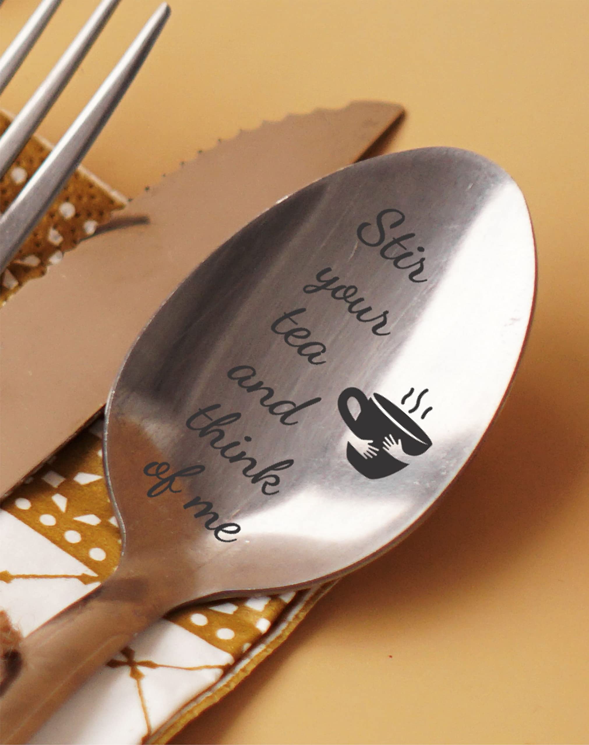 Gravierter Löffel 'Stir Your Tea And Think Of Me' – 17,8 Cm, Edelstahl, Geschenk Für Fernbeziehung