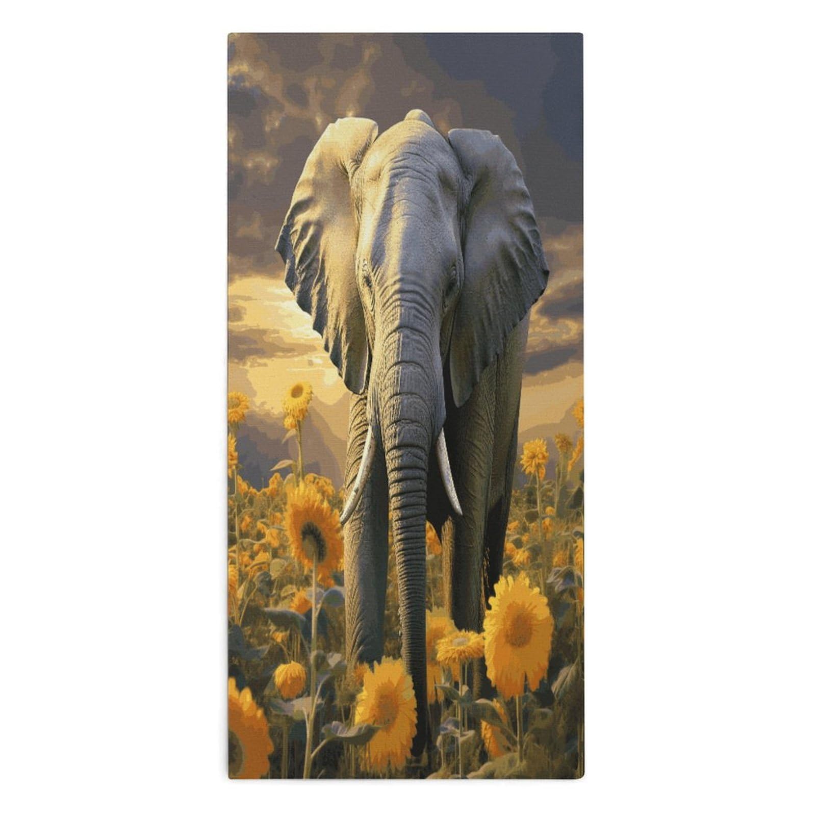 Fodpand Style Elephant With Sunflower Microfiber Towels, Decorative Bath Towel Soft & Lightweight, Hand Towels Multipurpose Use For Bathroom, Pool, Gym, Spa, And Hotel Use