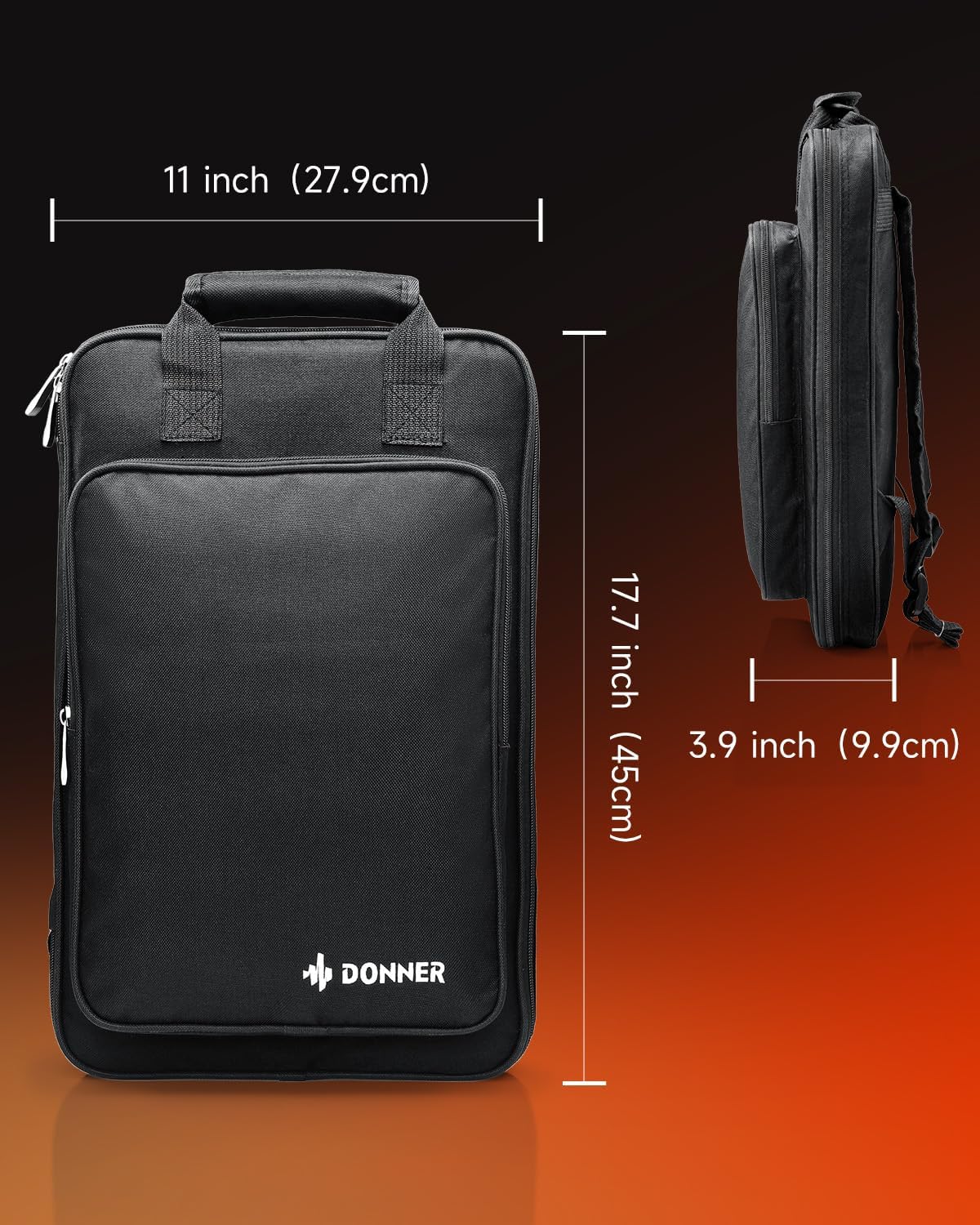 Donner Borsa zaino per bacchette, 12 paia di supporti per bacchette di grande capacità, ispessito, appeso, portatile, per bacchette, pennelli, mazzuole, nero