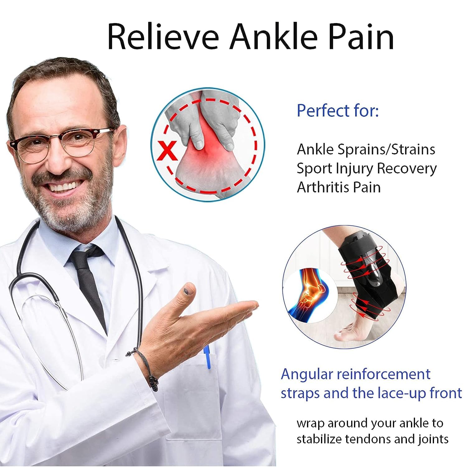 SONGQEE Ankle Support Brace with Side Stabilizers and Cross Auxiliary Fixing Belt - Image 3