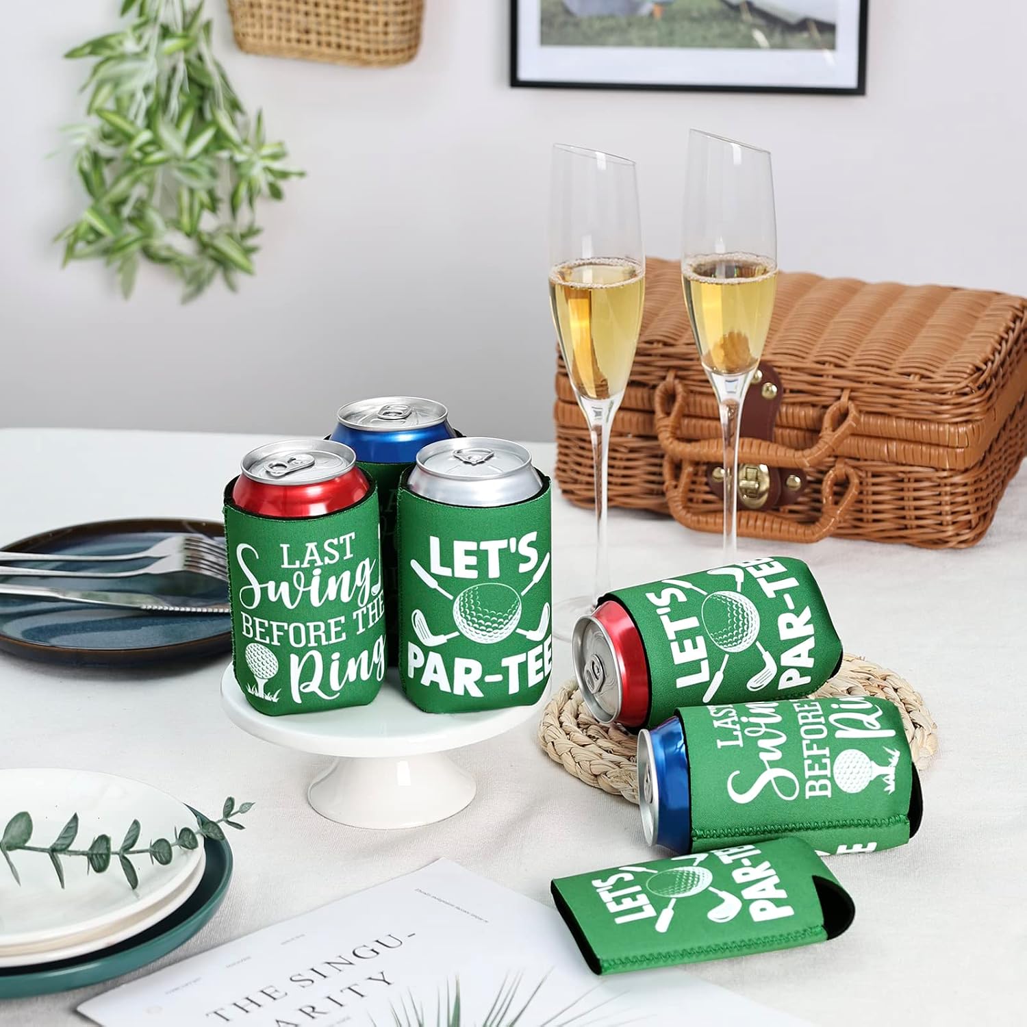 CiyvoLyeen Golf Beer Can Cooler, Bachelor Party Can Sleeves Neoprene Insulator Drink Glasses Cup Holders for Golfer Gifts Wedding Outdoor Activities Supplies Let’s Par-Tee 6PCS image 2