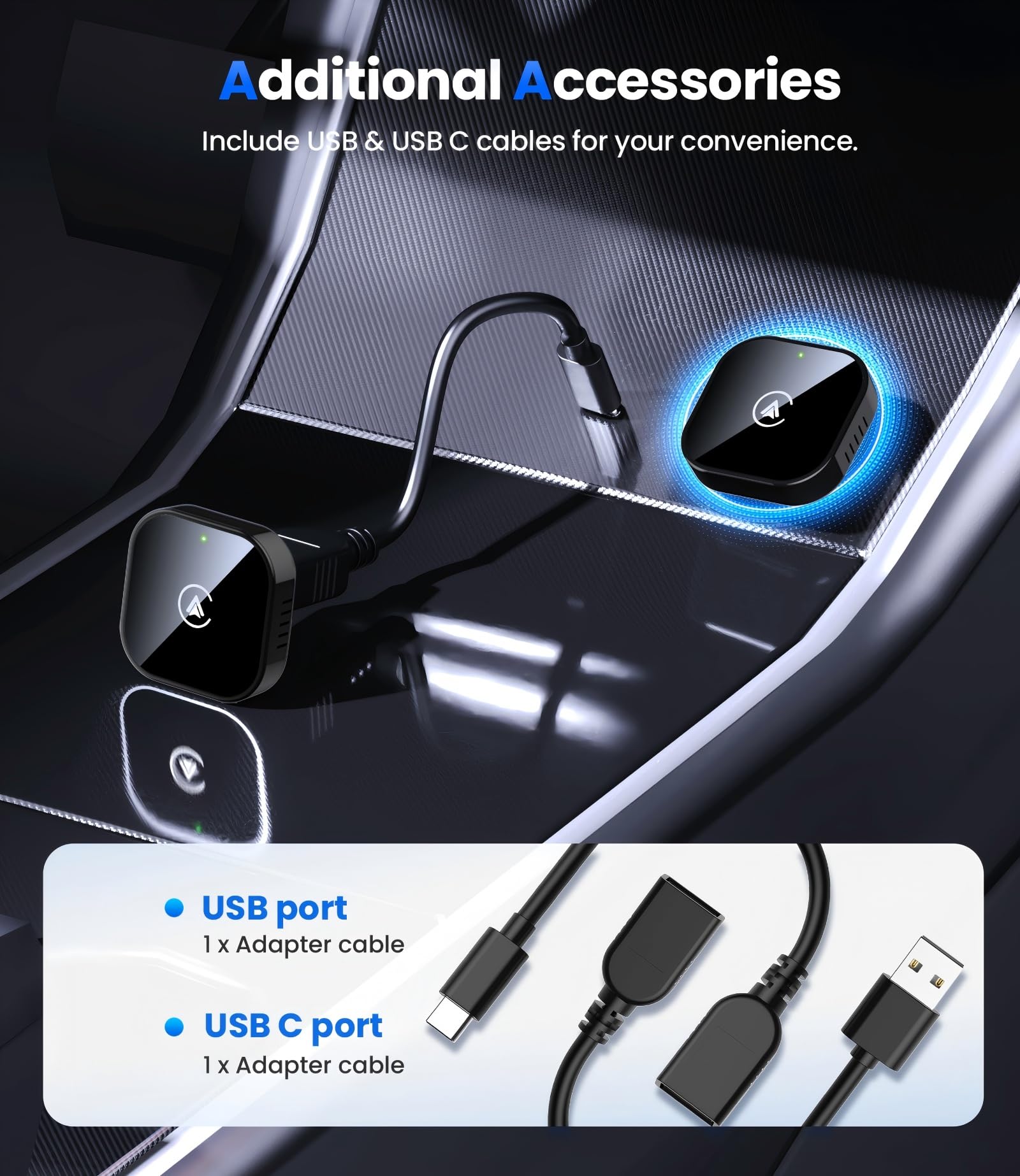 Teeran 2-in-1 Wireless CarPlay & Android Auto Adapter,Convert Wired to Wireless CarPlay Adapter,No Delay and Stable Control Mini Size with Extension Cable USB-C&Type-C,Supports 1000+ Car's（Black） — Amazon image 5