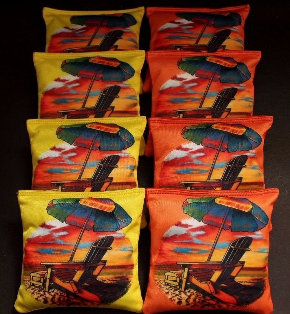 BackYardGamesUSA Tropical Sunset Beach Yellow & Orange 8 Regulation Cornhole Bean Bags B329