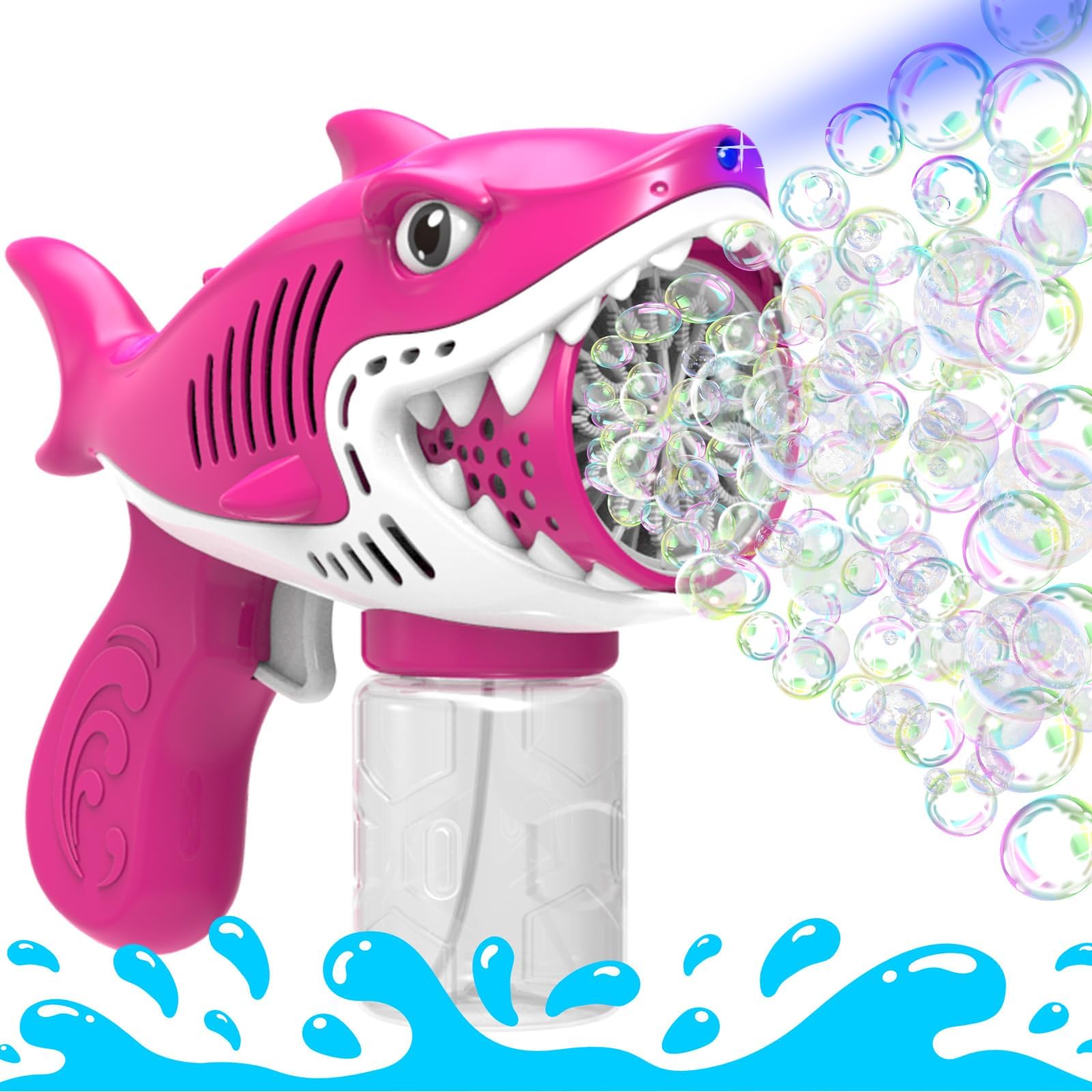 BestJoyShark Bubble Machine Gun for Kids, Little Girls Pink Birthday Gifts, Rechargeable Automatic Bubble Blower with Lights, Battery Powered Bubble Maker for Toddlers Outside
