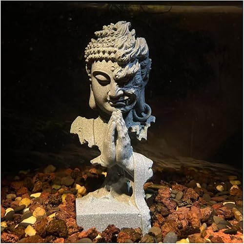 Miniatura 13 de livelyfish Estatua de Buda meditante, pecera, estatuas de Buda zen, figuras de pensador de piedra arenisca para acuario, jardín, decoración