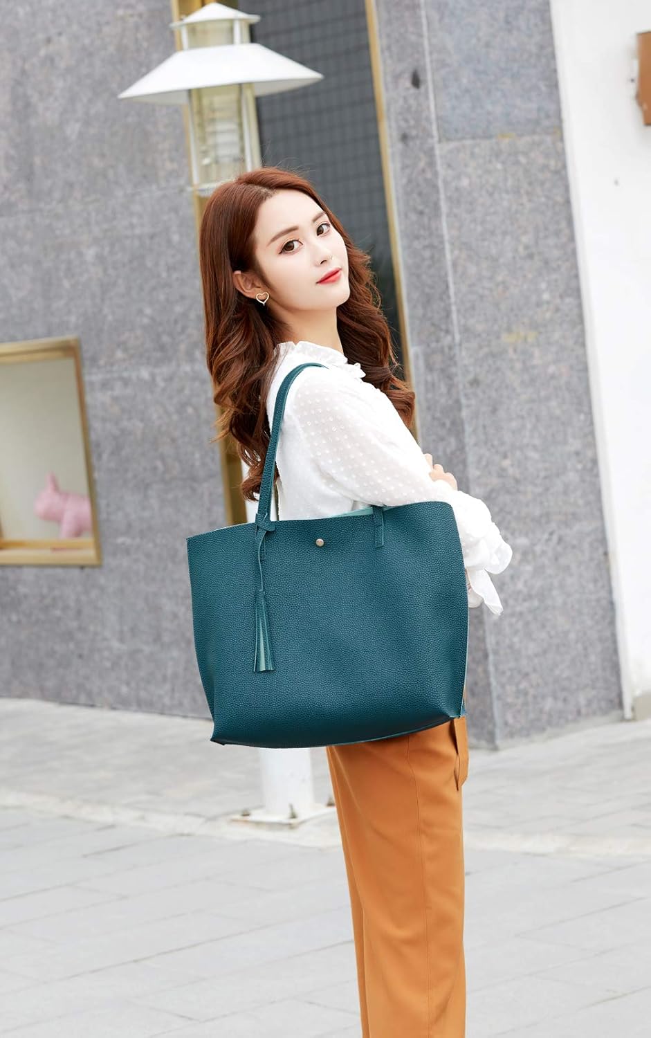 Dreubea Women's Soft Faux Leather Tote Shoulder Bag from, Big Capacity Tassel Handbag - Image 3