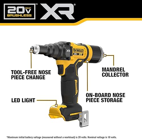 Miniatura 5 de DEWALT Herramienta de remache inalámbrica MAX XR de 20 V, 3/16 pulgadas, batería y cargador incluidos (DCF403D1)