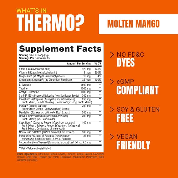PROSUPPS Thermo Fat Burning Thermogenic Powder Molten Mango and 1500 L-Carnitine Berry - Weight Management and Pre Workout - Energy, Mood, Appetite Control