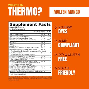 PROSUPPS Thermo Fat Burning Thermogenic Powder Molten Mango and 1500 L-Carnitine Berry - Weight Management and Pre Workout - Energy, Mood, Appetite Control