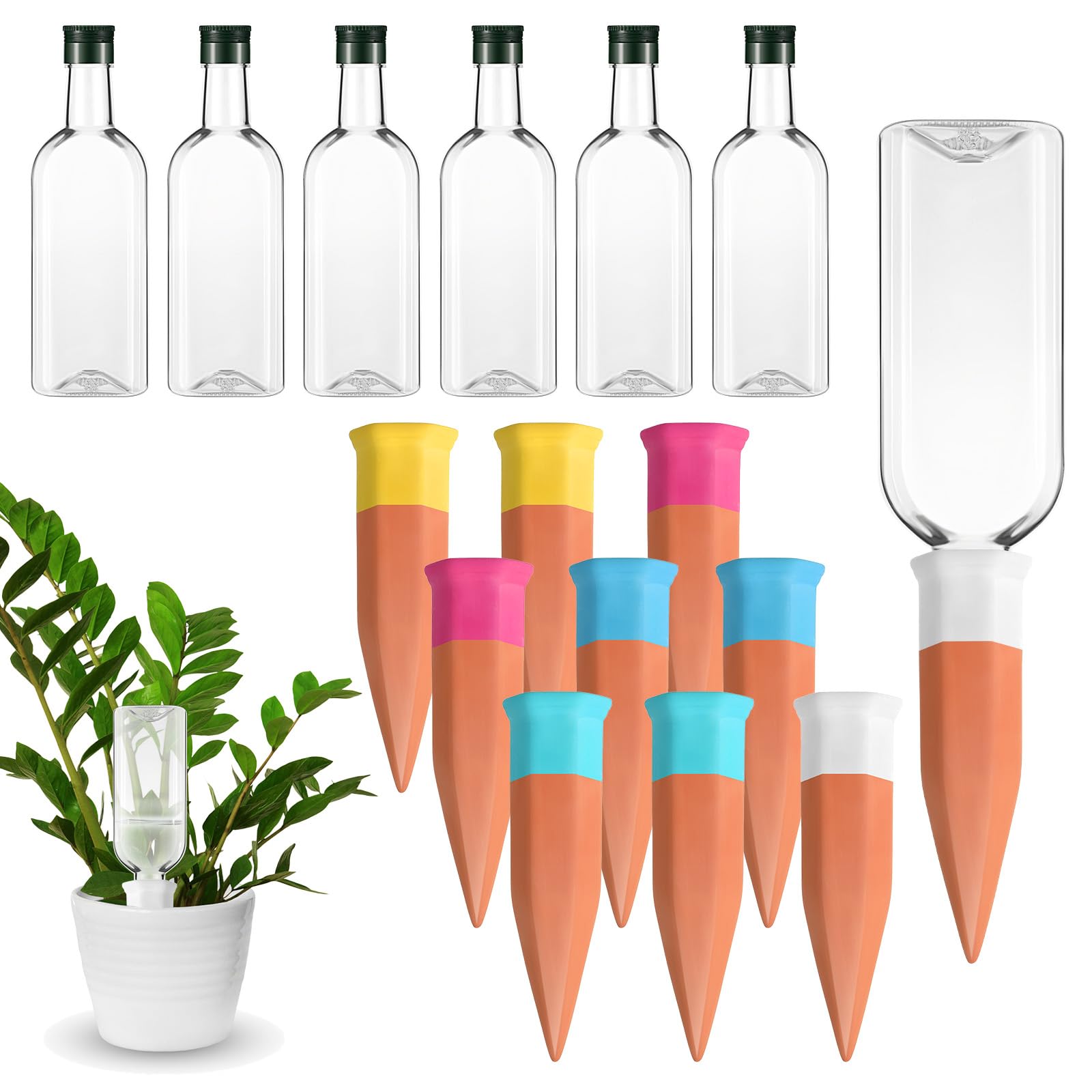 Plant Watering Devices Include Terracotta Watering Spikes 17 oz Plastic Plant Watering Bottles Automatic Plant Waterer Clear Wine Bottle Self Watering Spikes for Indoor Outdoor Garden (20 Pcs)