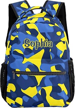 Blue Yellow Camouflage Print Pattern Backpack Personalized Waterproof Casual Daypack Gift for Holiday Birthday