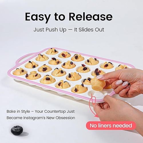 Miniatura 3 de Mini molde de silicona para magdalenas con marco reforzado de metal, 24 tazas de silicona duradera para magdalenas, magdalenas, sin BPA y apto para