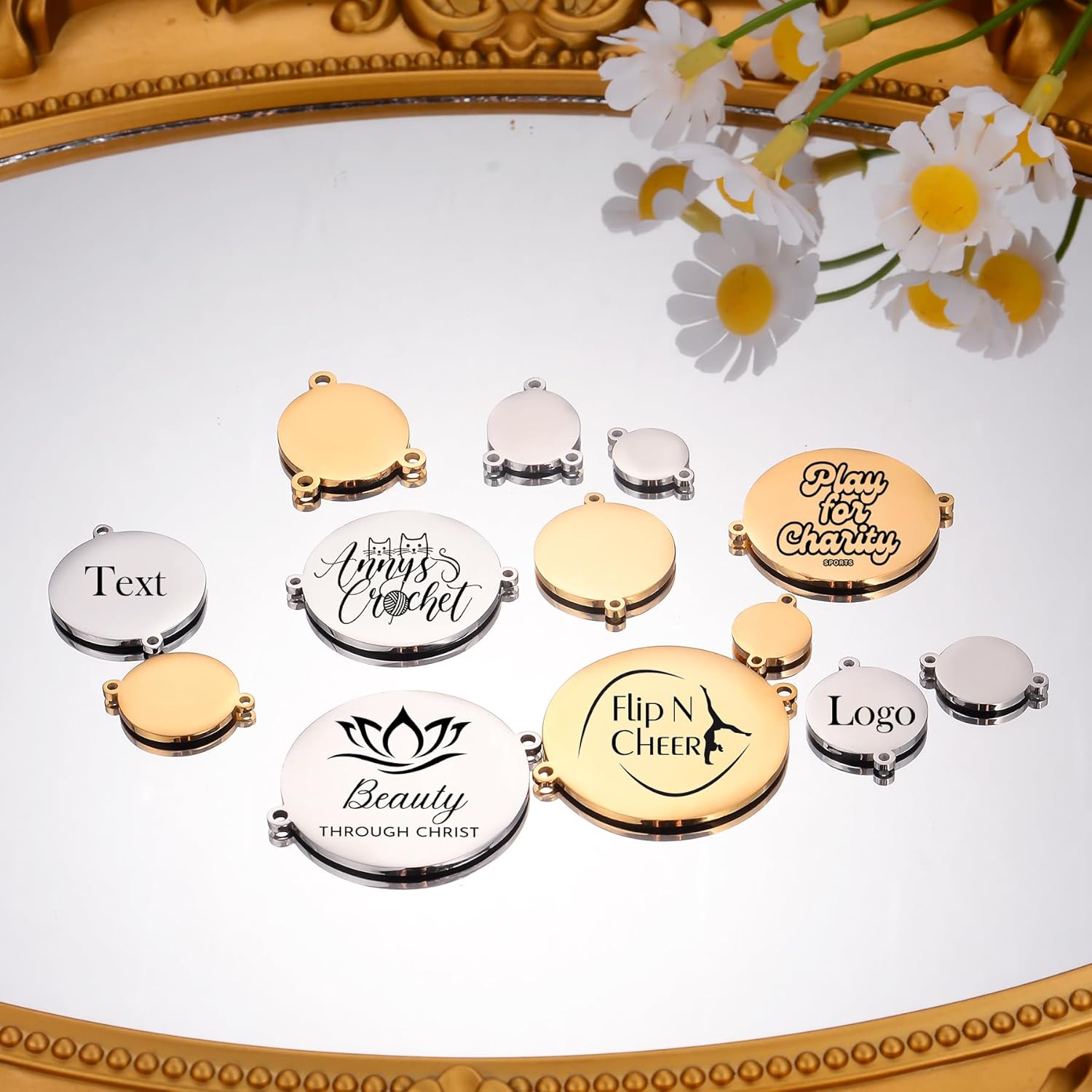 Custom Engraved Text/Logo Charms,Stamping Blanks Tag Charms,Personalized jewelry charms,Mirror Polishing tags for bracelets necklace jewelry making - Image 2