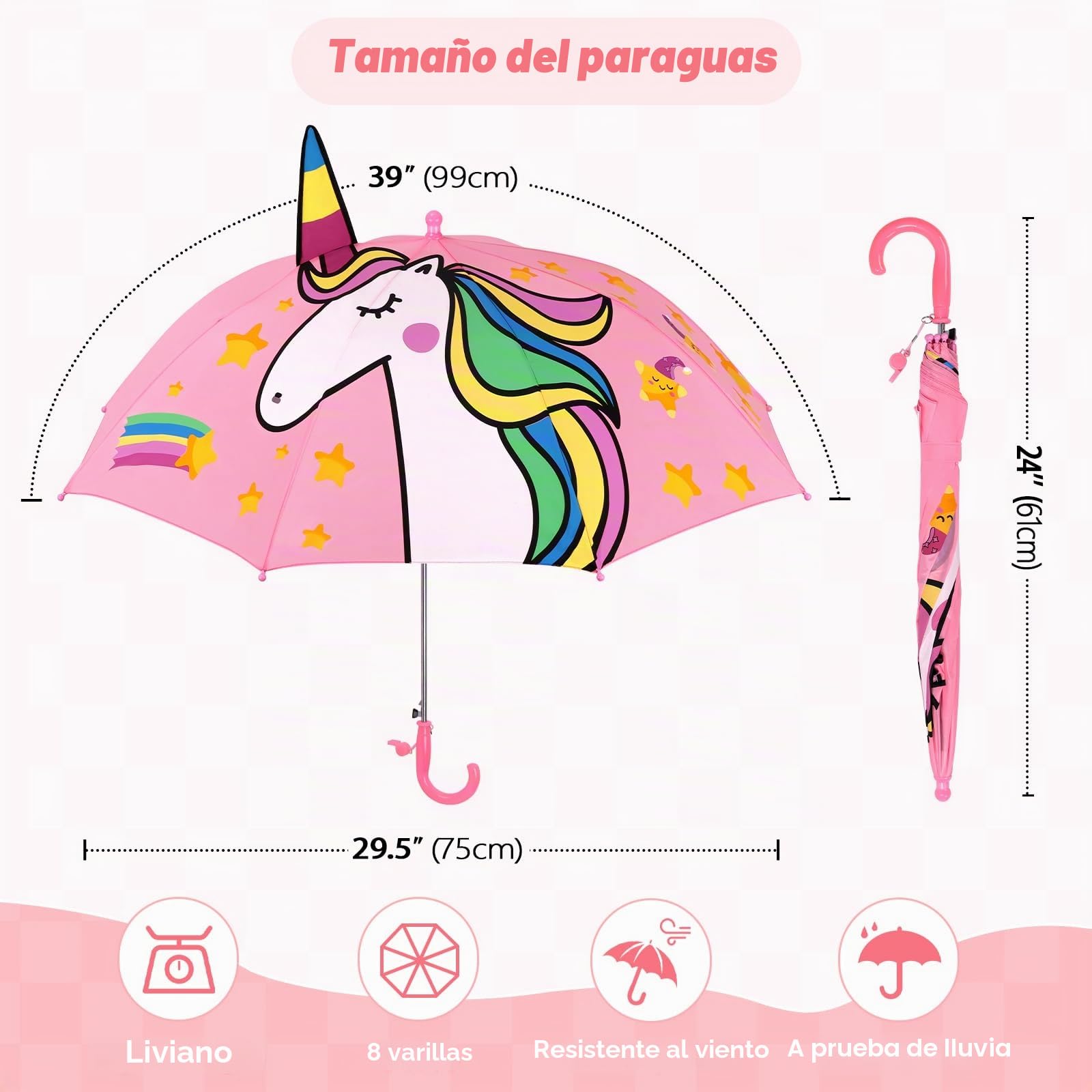 decalsweet Paraguas Plegable Niño con 3D, Paraguas Plegable Antiviento y Duradero con Silbato, Fácil de llevar Paraguas Infantil Ligero, Paraguas Mini para Niñas Niños