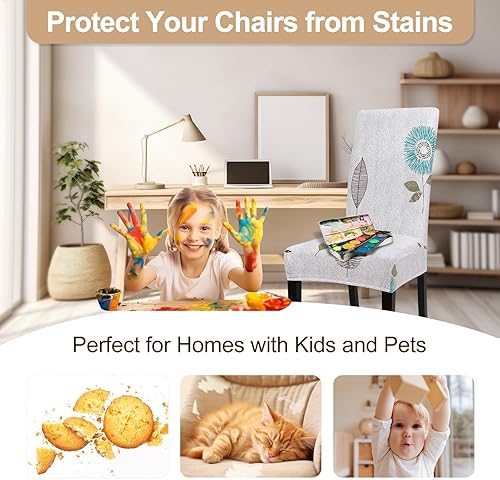 Miniatura 6 de SearchI Juego de 6 fundas estampadas para sillas de comedor, fundas elásticas para sillas de cocina, lavables, fundas protectoras extraíbles para