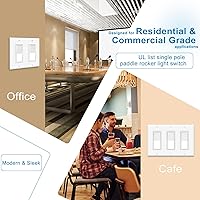 Vista 4 de Greencycle Interruptor de luz basculante de un solo polo, interruptor de luz de paleta de 15 amperios, interruptores Sp blancos, 120V-277V CA