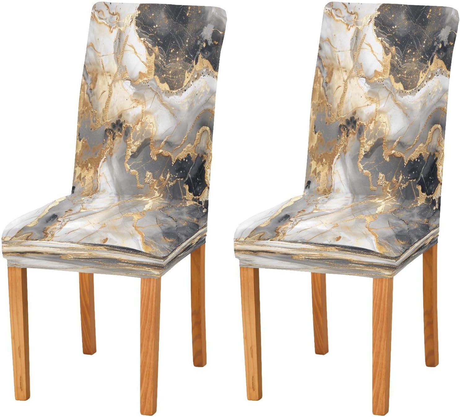 ALAZA Chair Covers for Dining Room, White Gold Marble Stretch Chair Cover Sets Chair Protector for Formal Dining Celebration