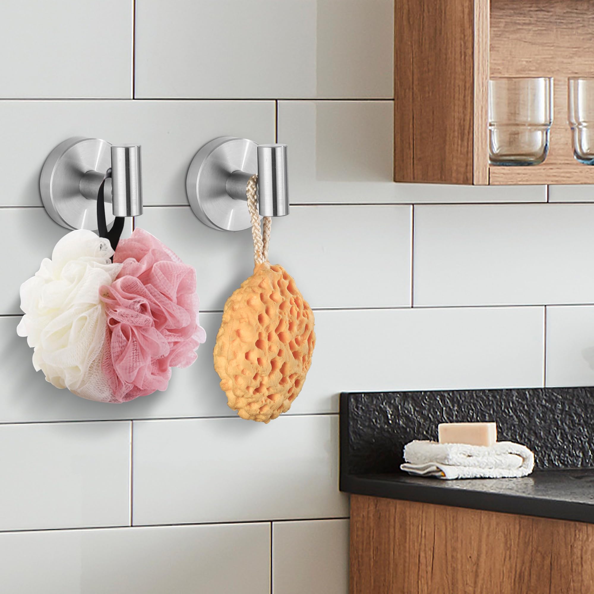 Felenny Set di 4 accessori per il bagno in acciaio inox da bagno da parete, include portasciugamani, porta carta igienica, anello ovale per asciugamani, gancio per asciugamani