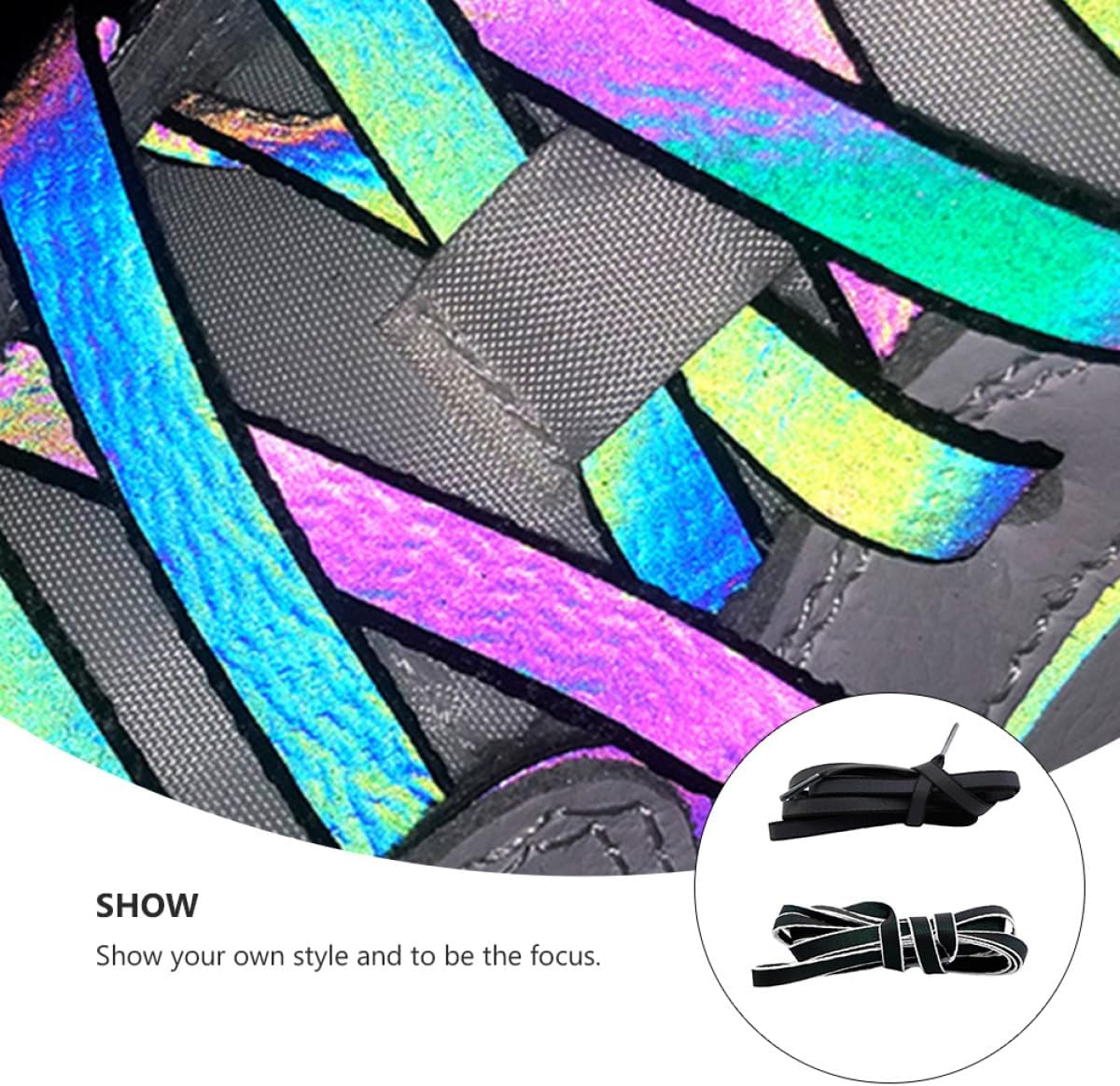 2 Pairs 140Cm Flat Reflective Shoelaces Sports Shoe Strings for Sneakers, Colorful Holographic Luminous Shoe Ties with White and Black Edges, Night Running Accessories