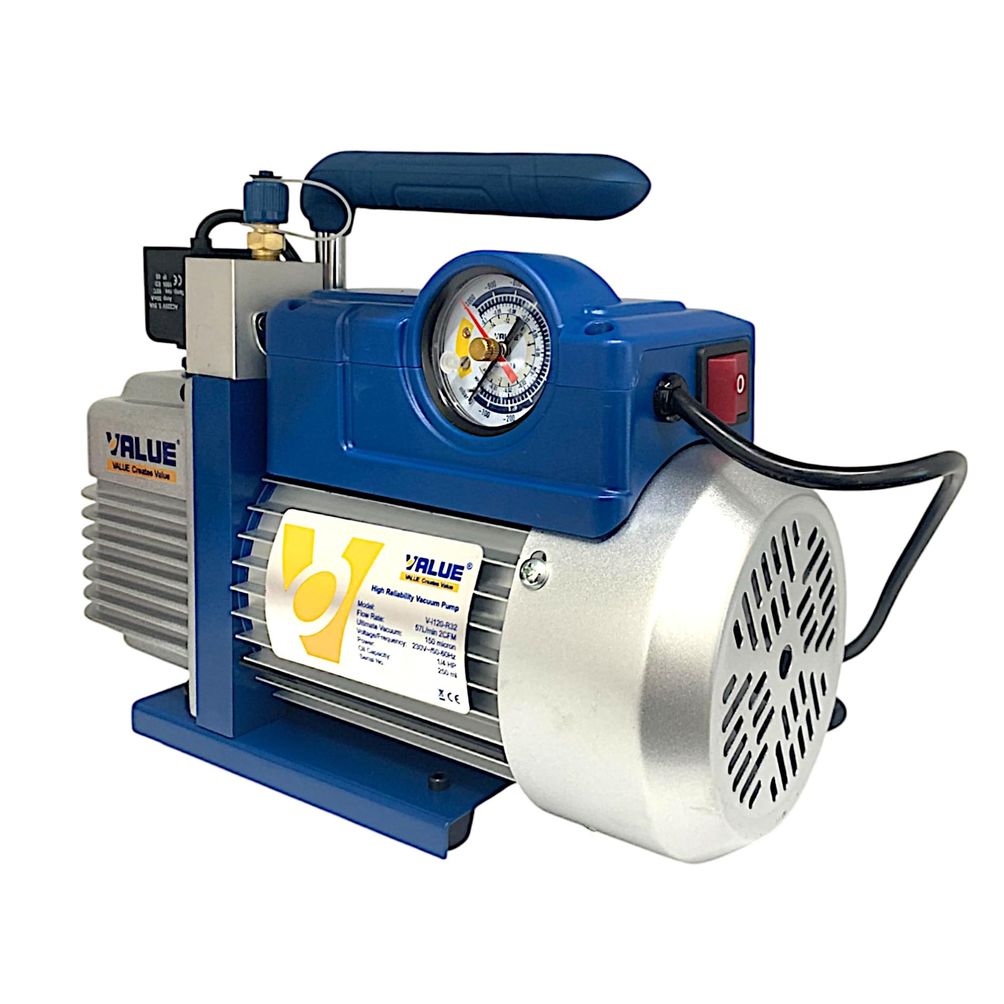 Pompa a Vuoto 51 Lt/min 1/4 HP R32 R410A R407C R134A Pompa per Vuoto con Elettrovalvola e Vacuometro con Olio incluso