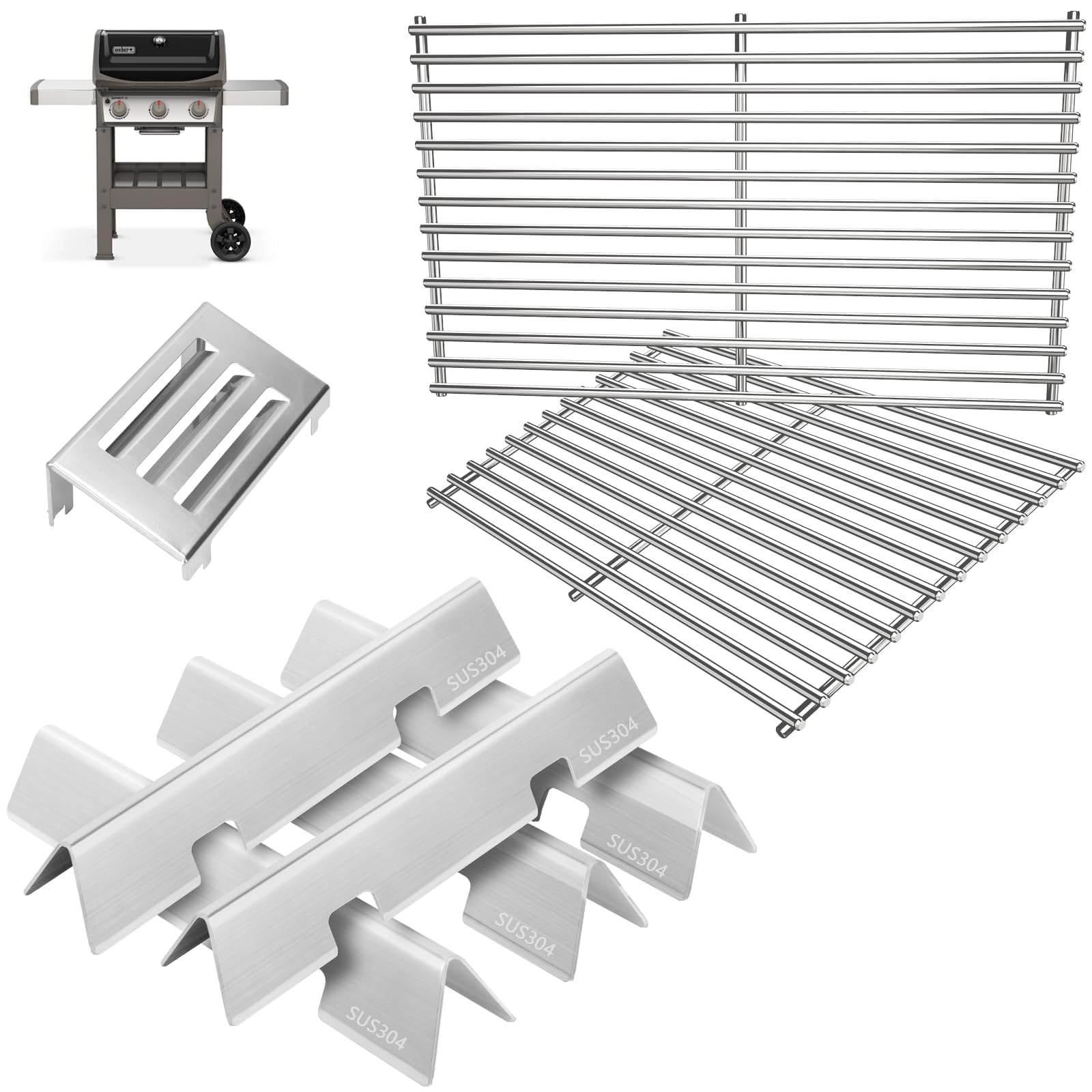 Grill Parts for Weber GS4 Spirit 2 Parts Spirit II E310 S310 E320 S320, 304 Stainless Steel Flavorizer Bars 7636 67046 69797,67060 Heat deflector &7638 Grates for Weber GS4 Spirit II Replacement Parts