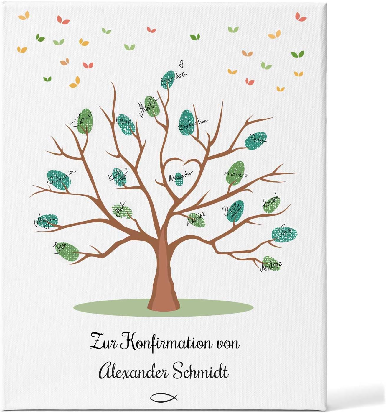 GRAVURZEILE Personalisierte Leinwand zur Konfirmation als Gästebuch - Fingerabdruck der Gäste - Größe 30 x 40 - Platz für 70 Fingerabdrücke - Tolle Geschenkidee für Mädchen &amp; Jungen