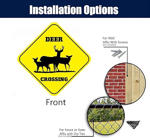 Deer Crossing Signs Square Funny Metal Signs for Home Decor Kids Room Gate Yard Sign Novelty Gifts 12"x12"