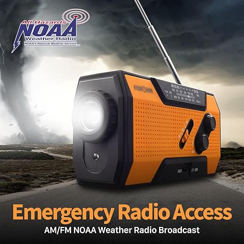 Miniatura 3 de FosPower Radio meteorológica de emergencia NOAA de 2000 mAh Modelo A1 Banco de energía portátil con carga solar manivela de mano y funciona con