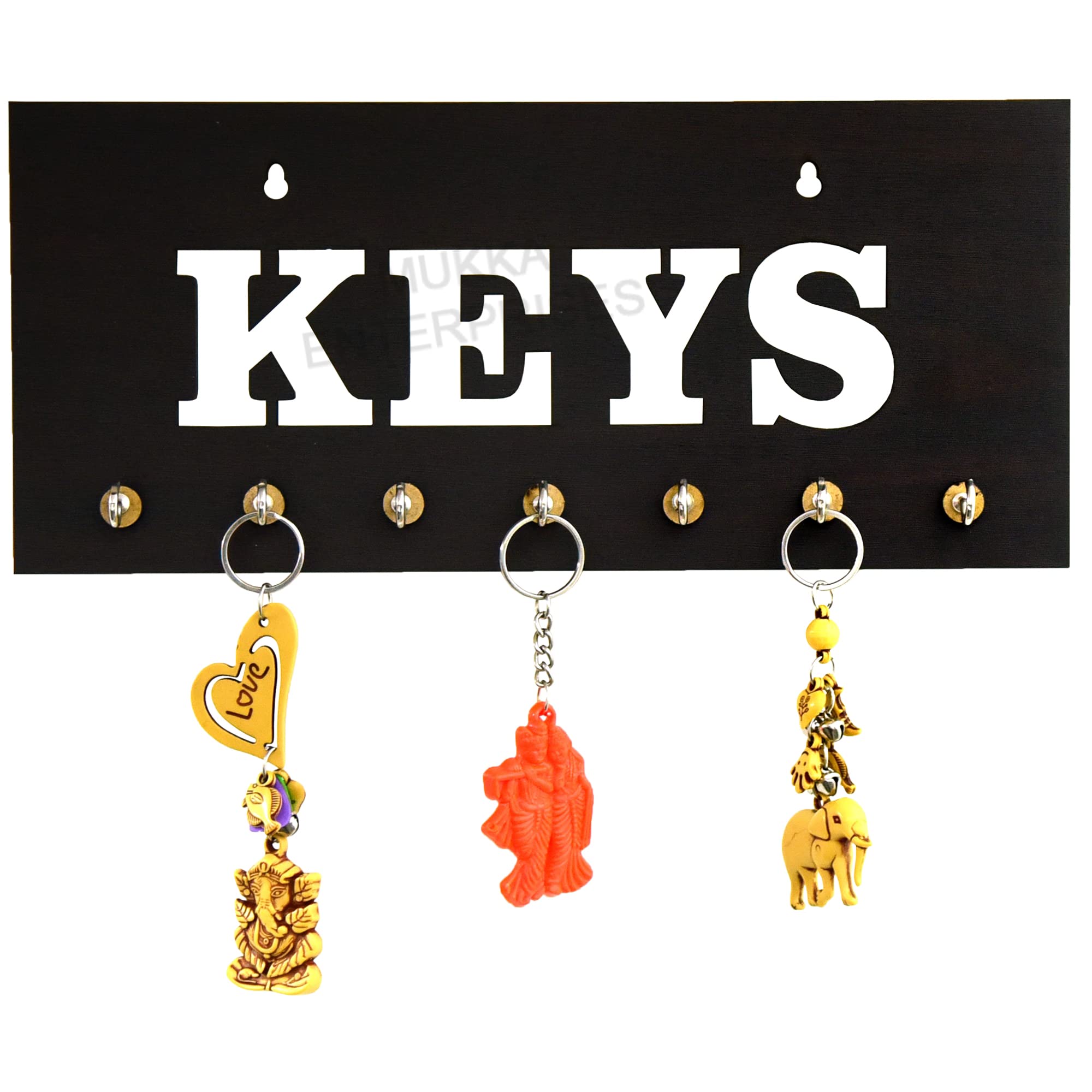 MUKKA ENTERPRISES - (28 X 13 cm, 7 Hooks,) - Decorative Brown Wood KYE Holder Set 0F 1. (Welcome Home) ((Keys))