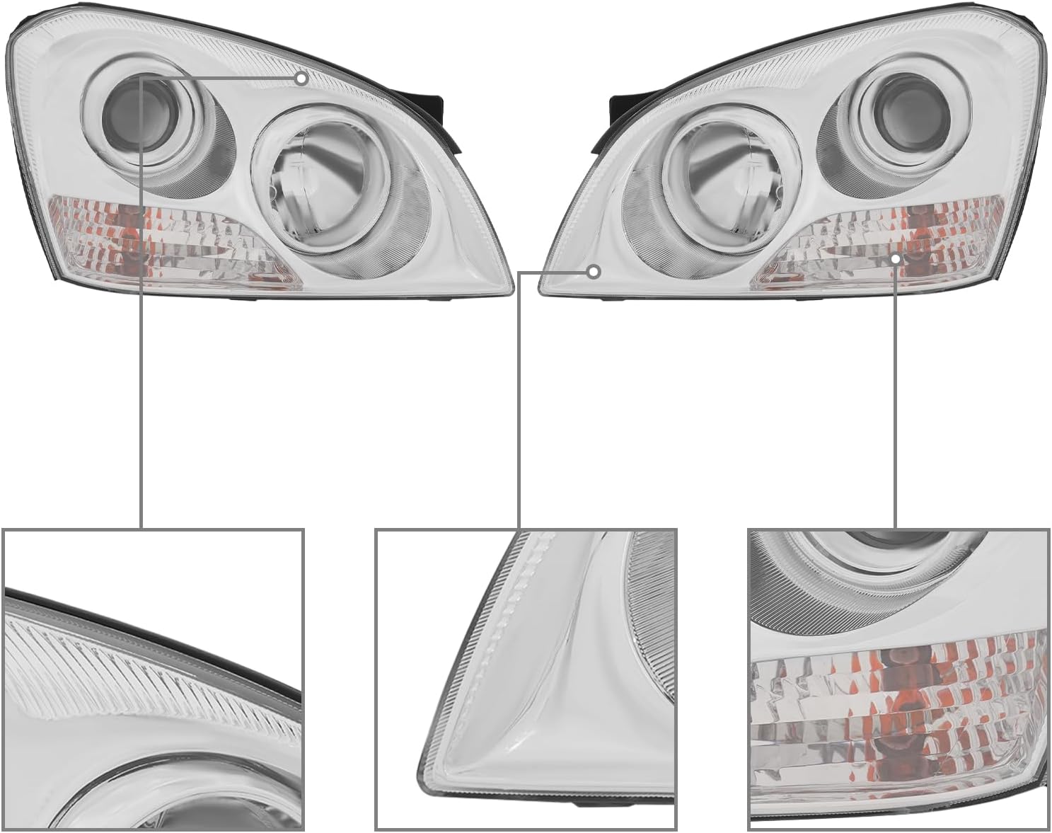 Halogen Headlight Fit for 2007-2008 Kia Optima, 921022G080, 921012G080, KI2503132, KI2502132 (Pair Set)