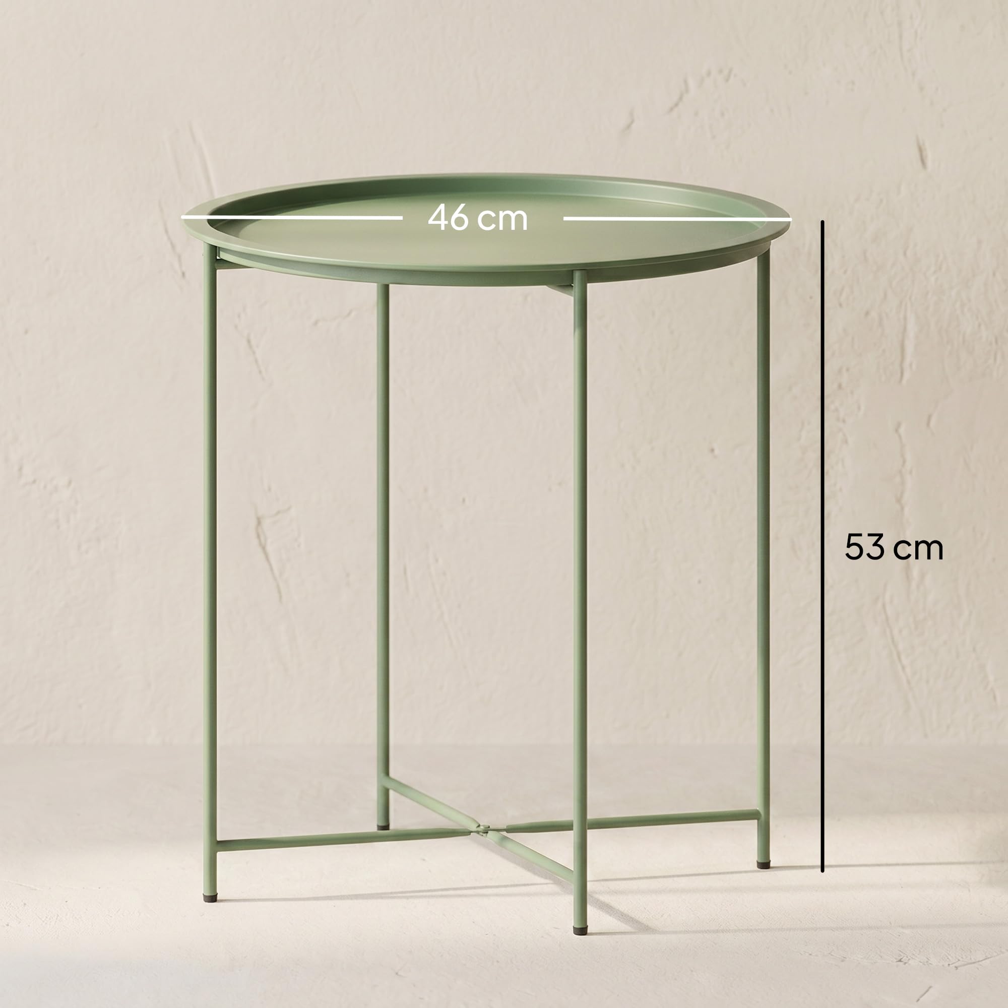 Outsunny Mesa Auxiliar Redonda Mesa de Jardín Exterior con Bandeja Extraíble Patas Plegables Mesa para Exterior Terraza Patio Ø46x53 cm Verde