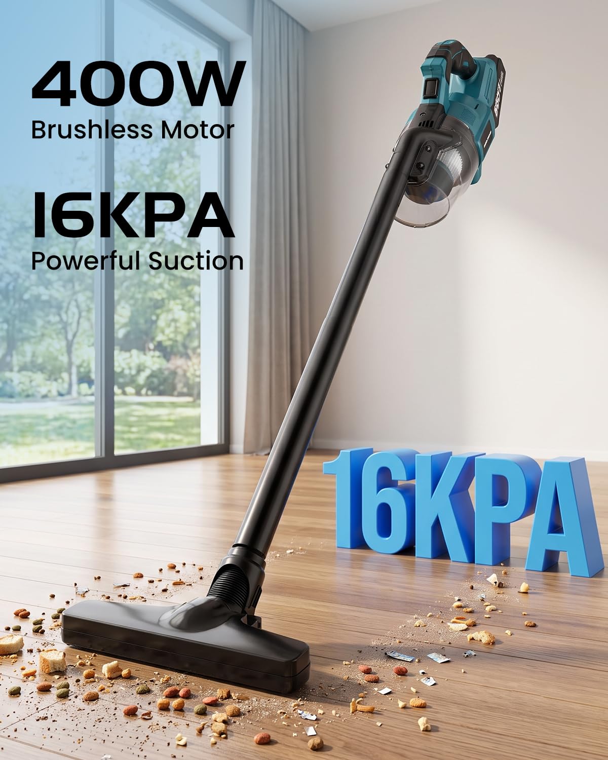 Akku Staubsauger Kompatibel mit Makita 18V, 16000Pa 4-in-1 Akku Handstaubsauger mit 2X 4.0Ah, 4 Bürstenkopf für Teppich, Hartboden, Möbel, Auto