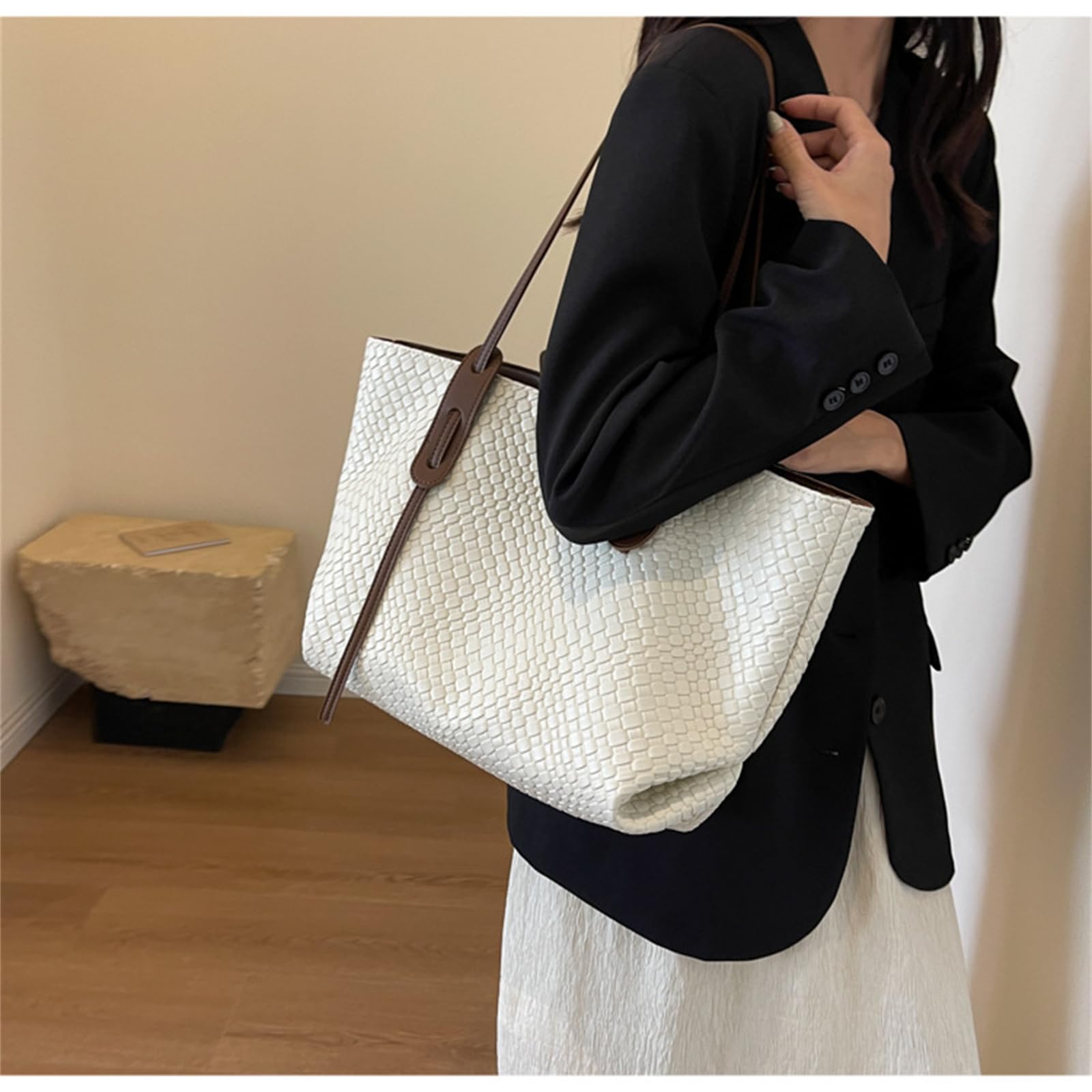 Borsa in Tessuto di Grande capacità A Tracolla Sottobraccio retrò E Versatile-Marrone