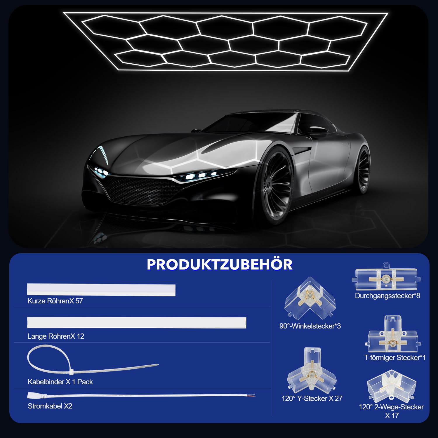 Hexagon LED Deckenleuchte 680W 6500K Weiß Rechteck für Garage Werkstatt Lager