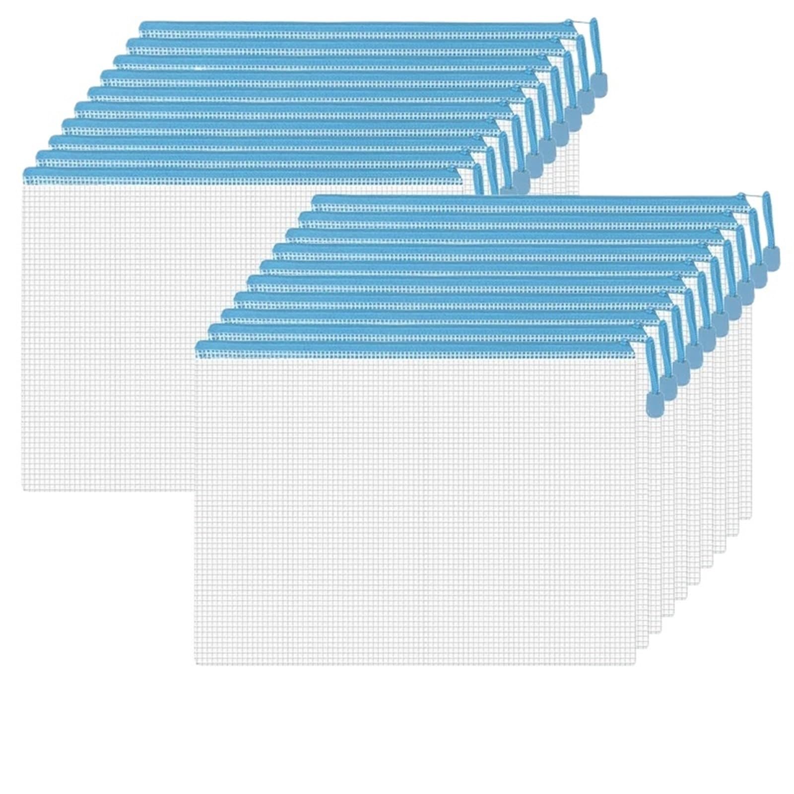 Borse con cerniera per portafogli, Macaron - Confezione da 80 sacchetti impermeabili con cerniera in rete multicolore for documenti, cosmetici e cancelleria(Blue)