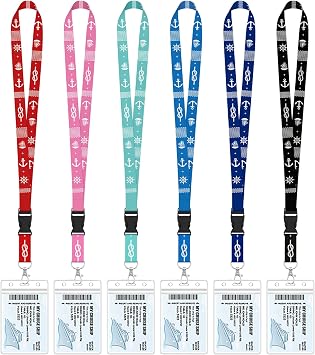 6 Pack Cruise Lanyards with Waterproof Card Holders, Mixed Colors | Detachable buckle, soft polyester neck strap, resealable waterproof badge holder, ideal for family or group cruises