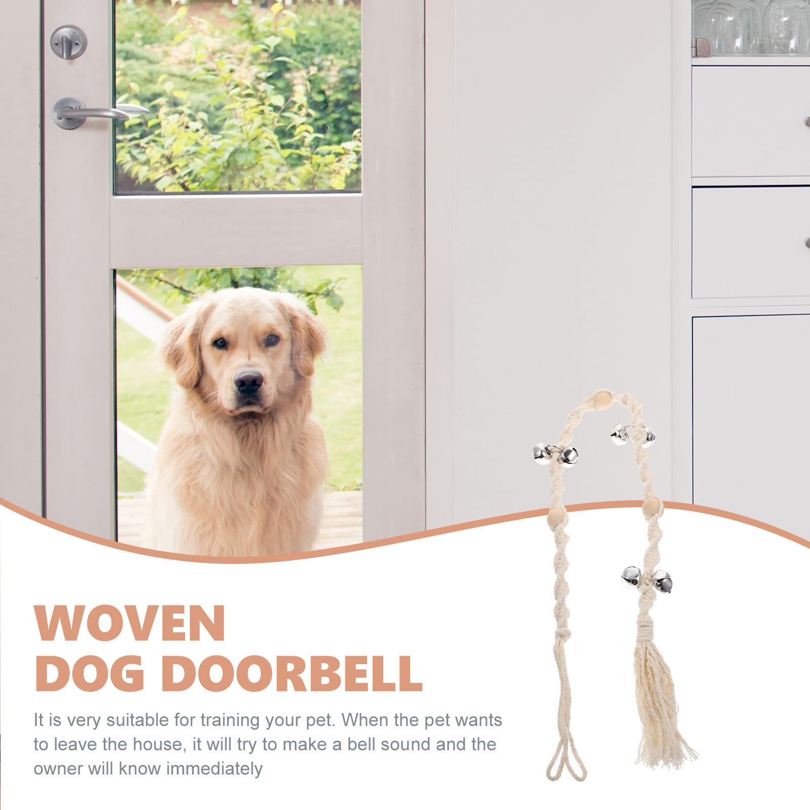 5 Stück Geflochtene Hundeglocke für Hundetraining aus Baumwollseil, Beige