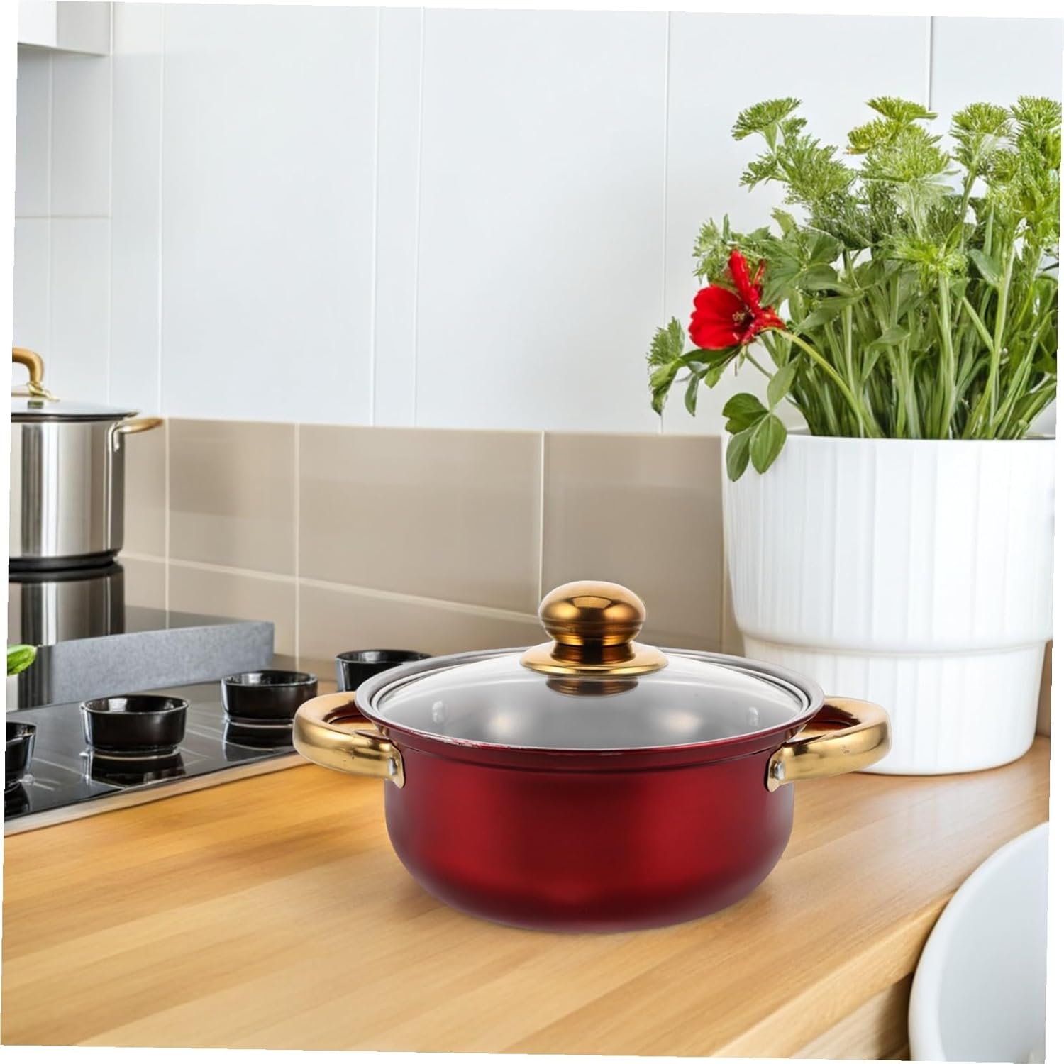 Nonstick Stainless Steel Cookware Set with Gold-plated Heat-resistant Handles Pots and Pans for Healthy Cooking Stylish Kitchen Upgrade Compatible with Various Heat Sources