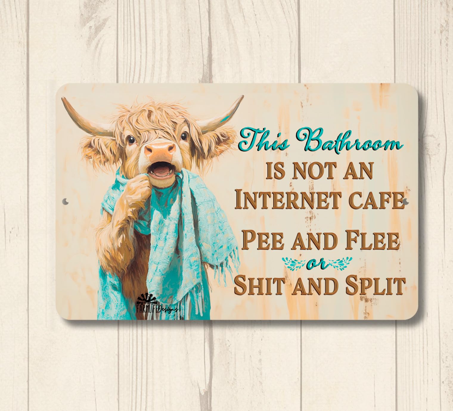 Highland Cow Bathroom Sign not internet cafe funny fluffy cow bath toilet metal home decor
