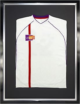 Vivarti DIY Adult Standard Sports Shirt Display Frame - Football, Rugby, Band T-Shirt Shadow Box - 60 x 80cm - Gloss Black, Silver Inner Frame, Black Backing Card
