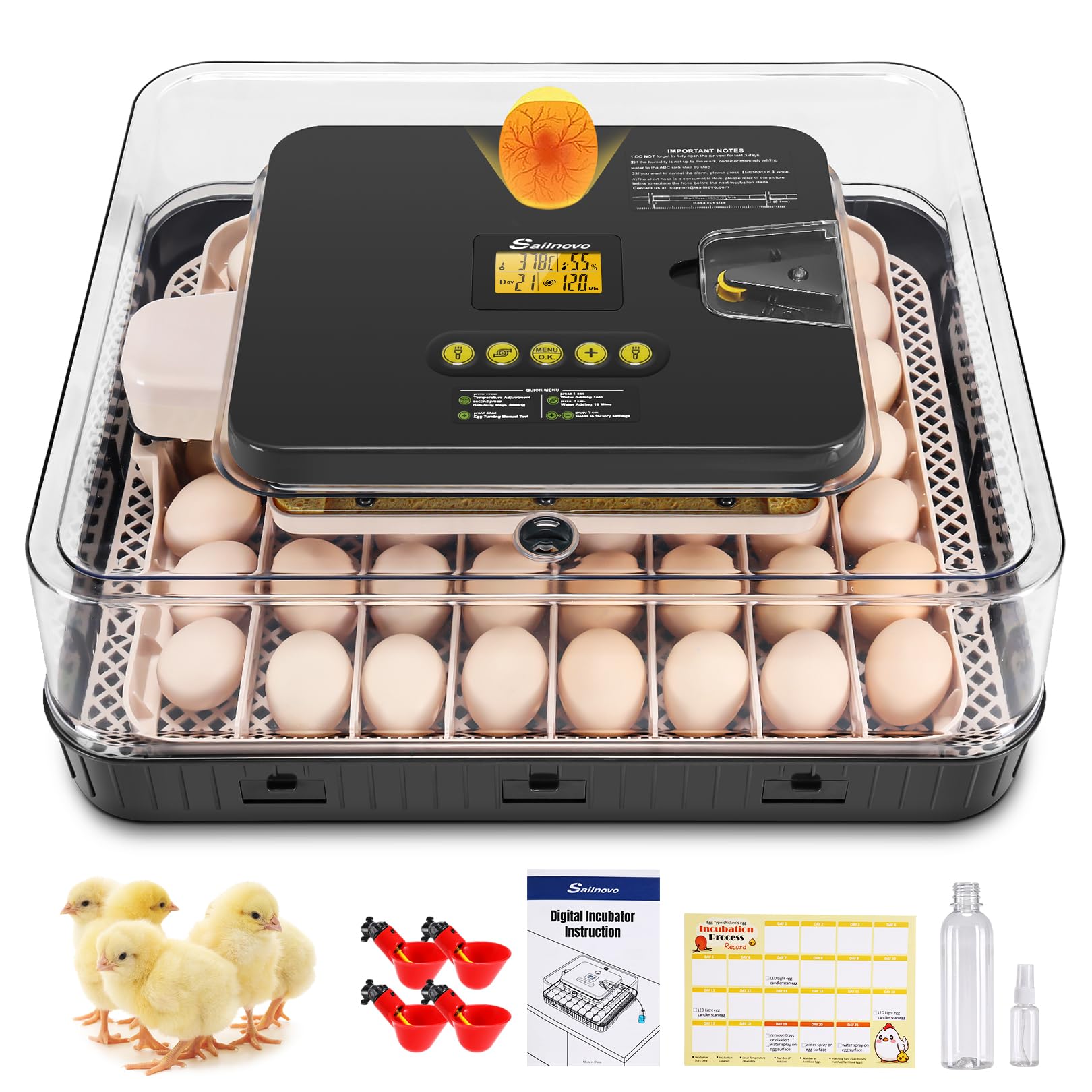 Sailnovo Incubadora de Huevos Automaticas, Incubadora de 56 Huevos con Volteo Automático de Huevos y Humidificación automática, Incubadora para Huevos de Gallina, Codorniz, Pato, Gris