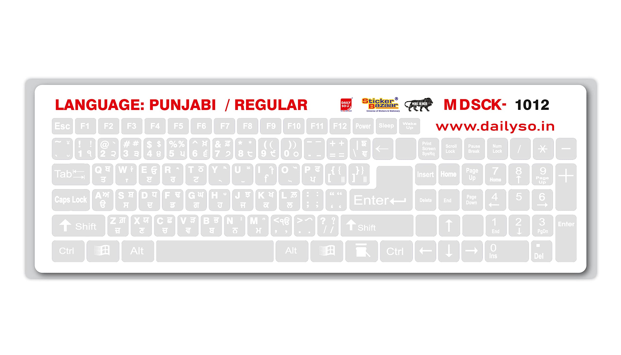 DailySo Punjabi/Regular Keyboard Sticker Big Size Pack of 2 for Computer/Laptop Self Adhesive and Easy to Peel Transparent Background with White Lettering-image-3