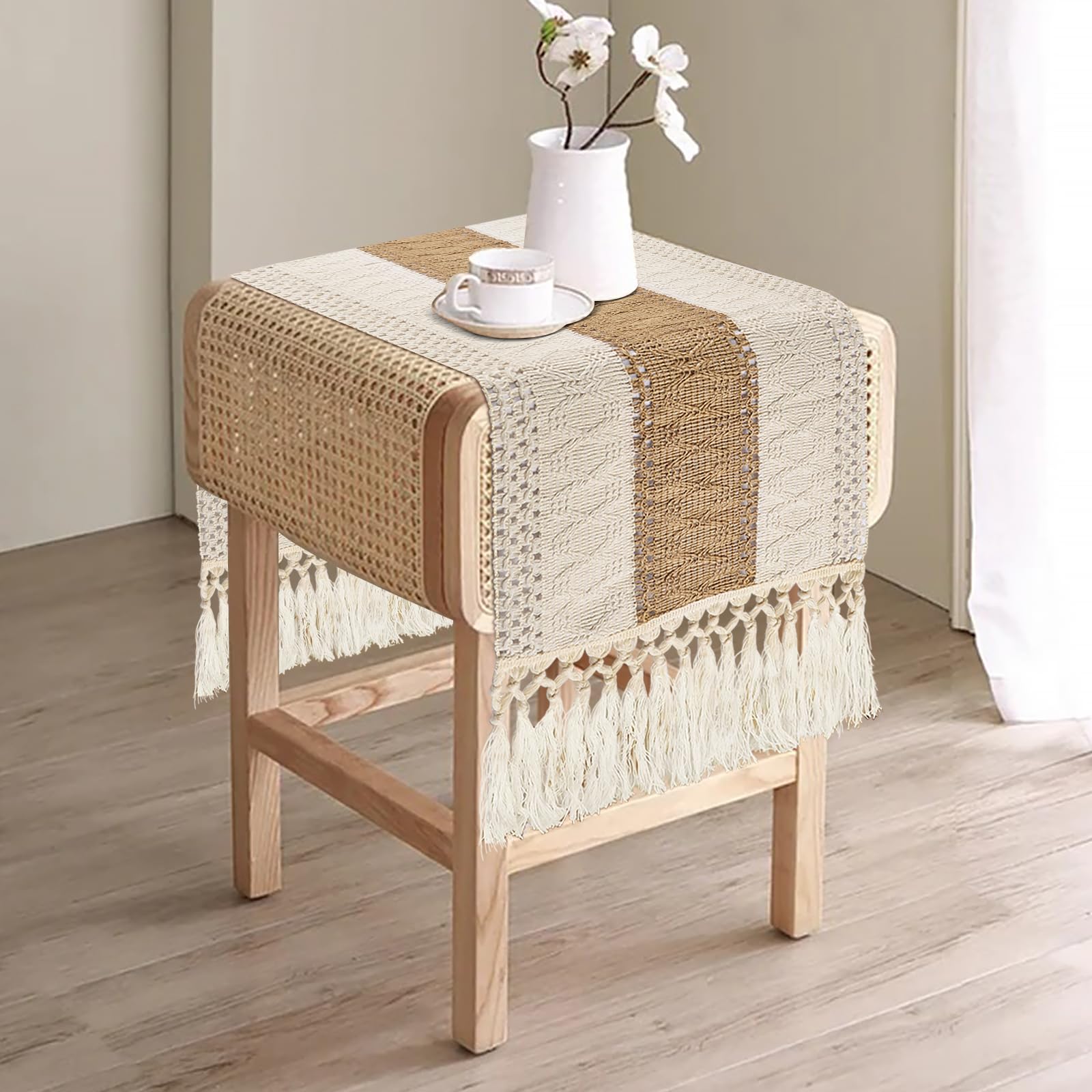 yubooBoho Table Runner, Macrame Table Runner 36 Inches, Dresser Runner Scarf for Nightstand, Coffee Table, End Table, Dining Room, Bohemian Spring Dresser Decor