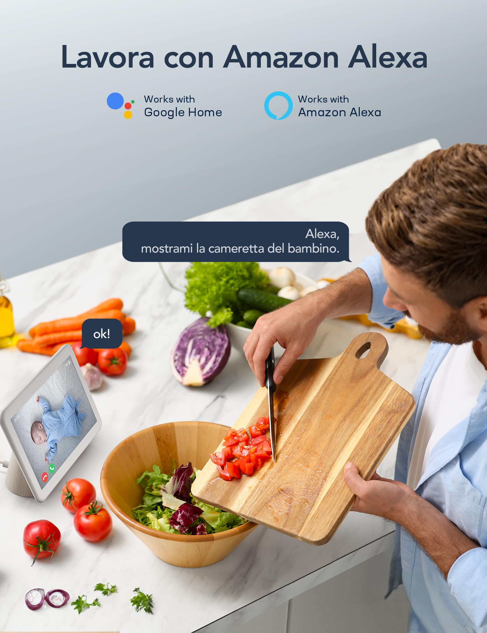 GNCC Telecamera WiFi Interno 2K Sorveglianza con Rilevamento Movimento Audio Bidirezionale Rotazione 360° Compatibile Alexa 2,4GHz