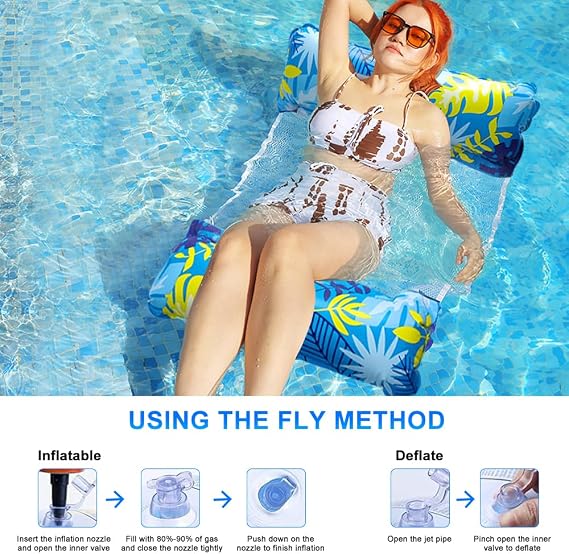 2 Pack Inflatable Pool Floats Hammock, Inflatable Pool Lounger,PoolFloat Water Hammock with Manual Air Pump,4-in-1 Water HammockInflatable Floating Chair Bed Raft Recliner Float for Adult Kid