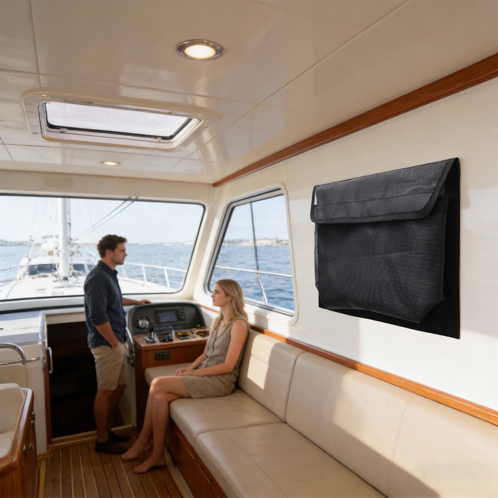 2 sacs de rangement en filet auto-adhésifs pour bateaux, organisateur de rangement suspendu en maille de 13,7 X 10 pouces,sac de poche pour organisateur de poche en filet de chargement pour équipement
