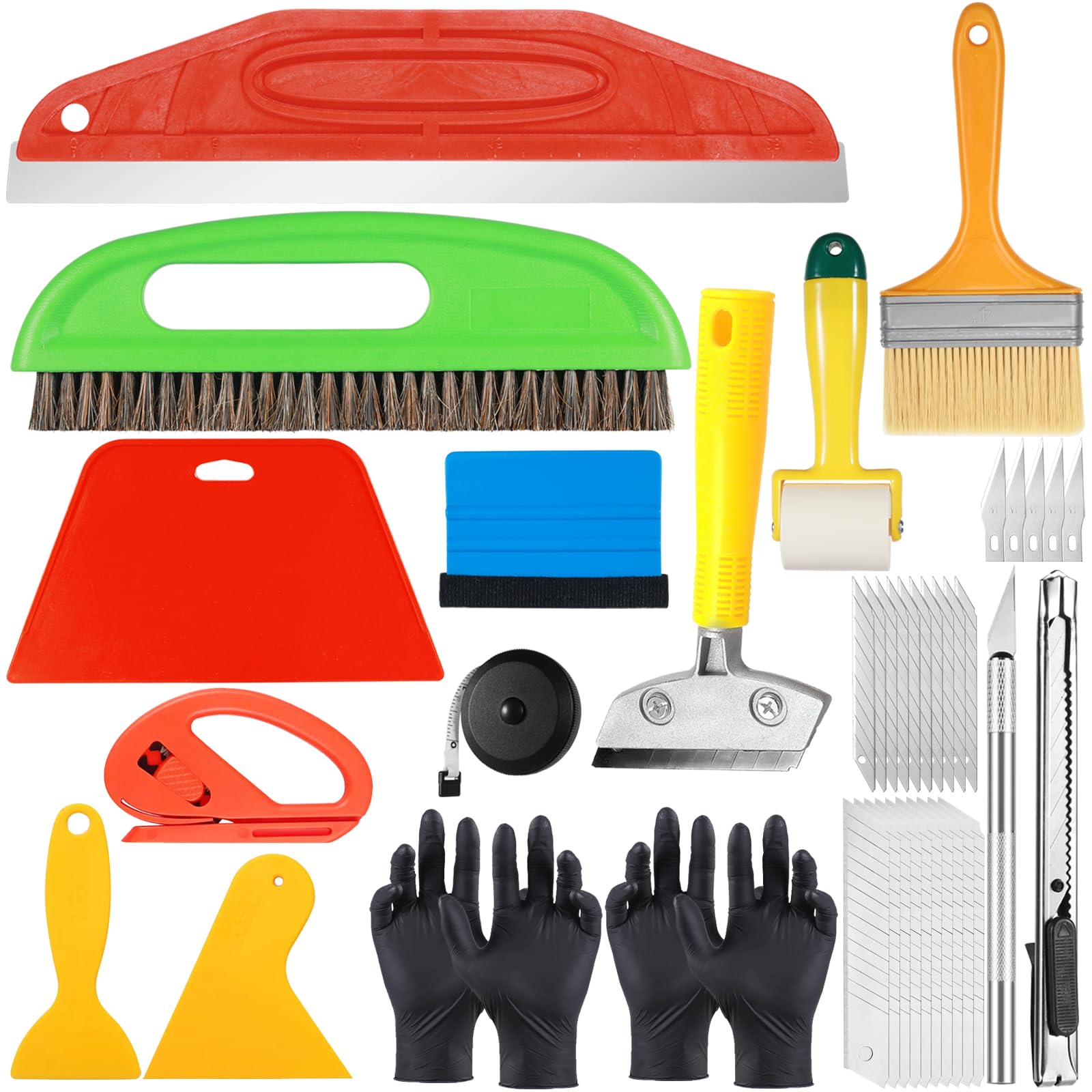 Kit d'Outils de Papier Peint, Lot de 17 Pièces avec Raclette, Brosse, Rouleau de Couture et Outil de Coupe